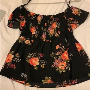 Floral print black off the shoulder top